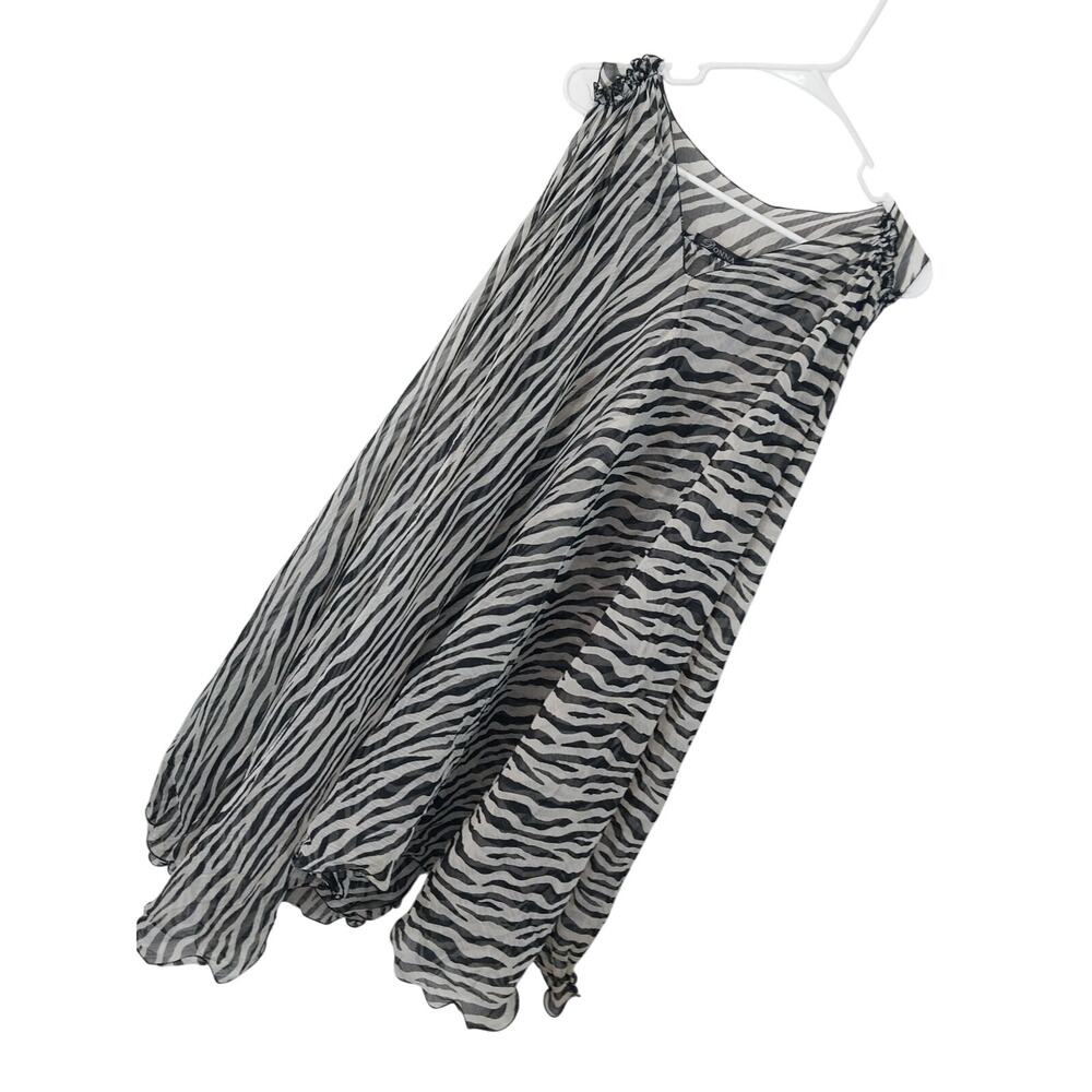 DONNA! FABULOUS SHEER ZEBRA STRIPED BLACK & WHITE POUFY STYLE DRESS! SZ L/XL